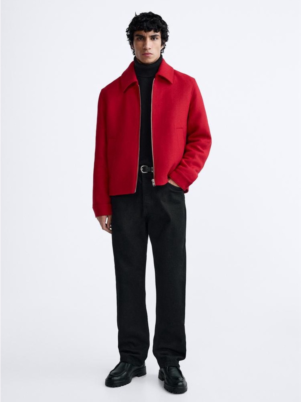 Zara Men's Bright Red Zip-Front Shirt Jacket
